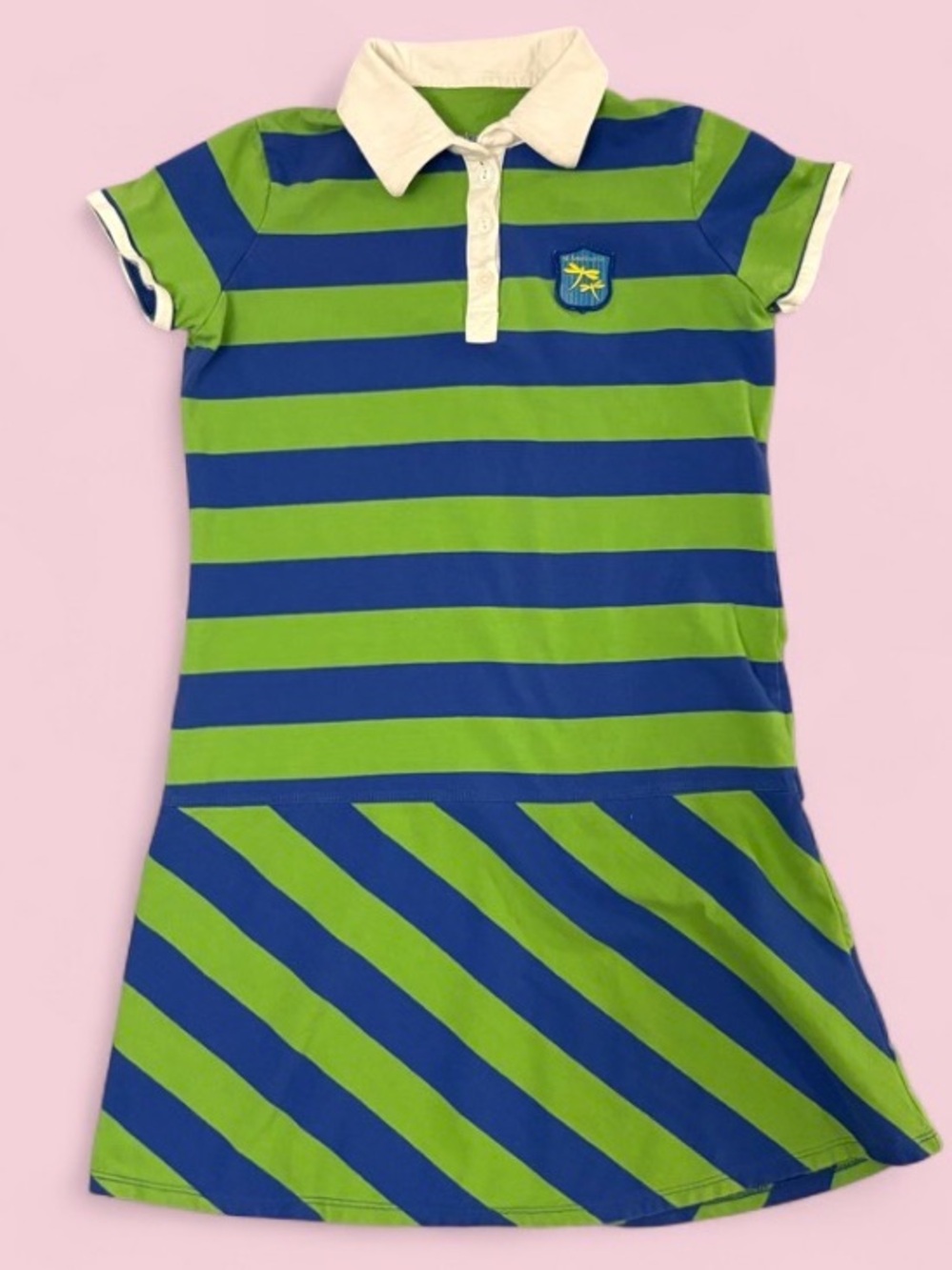 American Girl Lanie Blue Green Stripe Meet Outfit Rugby Dress Girls Size 12